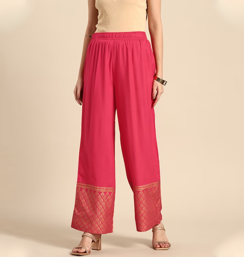 Women Ethnic Motifs Hem Design Ethnic Palazzos